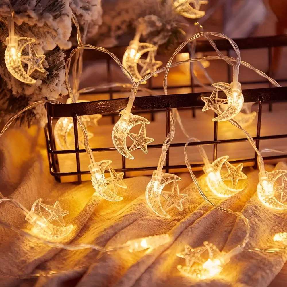 Star Moon String Lights Battery Operated 40/20/10 LED for Bedroom Room Office Home Window Camper Indoor Christmas Tree DecorationsXJ250612