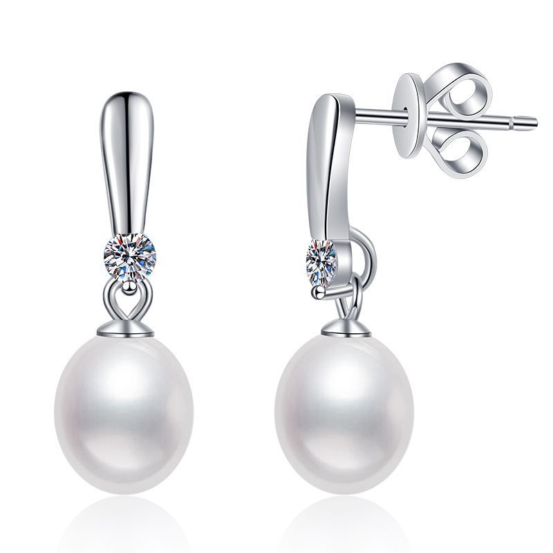 S925 Sterling Silver Moissanite Stud Earrings, Women's Diana Style Freshwater Pearl Earrings, Elegant High-End Earrings, Wholesale