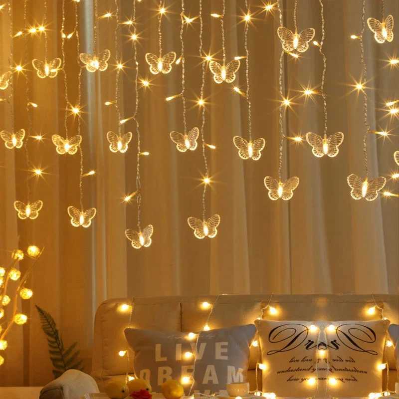 3.5M Pink Fairy Lights LED Butterfly Garland Curtain String Light For Living Room Christmas Room Home Bedroom Wedding DecorationXJ250612