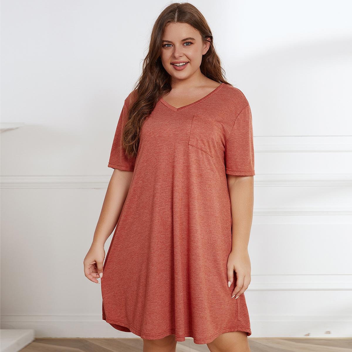 KO200 Women's Casual Loose Pocket Large Size Dress Women