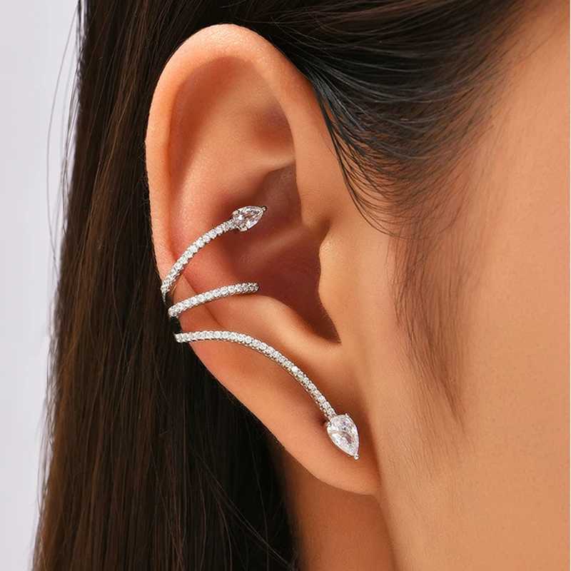 JWER New Exquisite Rhinestone Shiny Zircon Snake Earrings Stud for Ladies Girls with Ear Clip Trendy Street Party Jewelry Gifts XJ250612