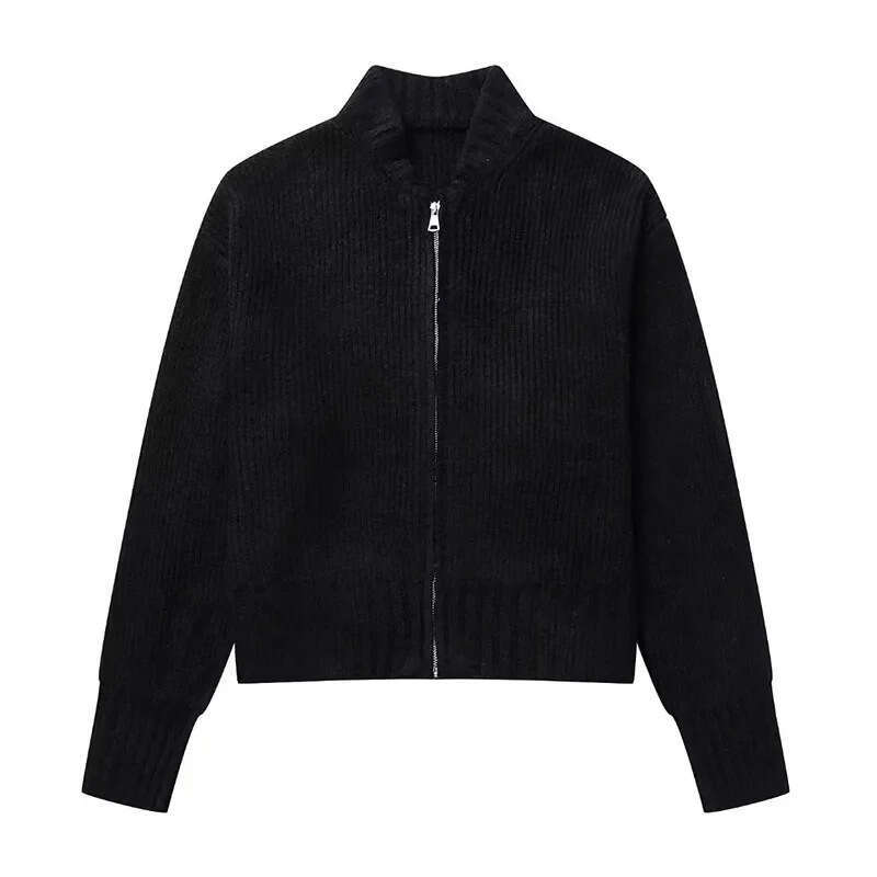 hoodie Women's Wear Autumn Winter New High Street Jacket Knitted Gray Fashion Zipper Round Neck Long Sleeve Women's Sweater jacket