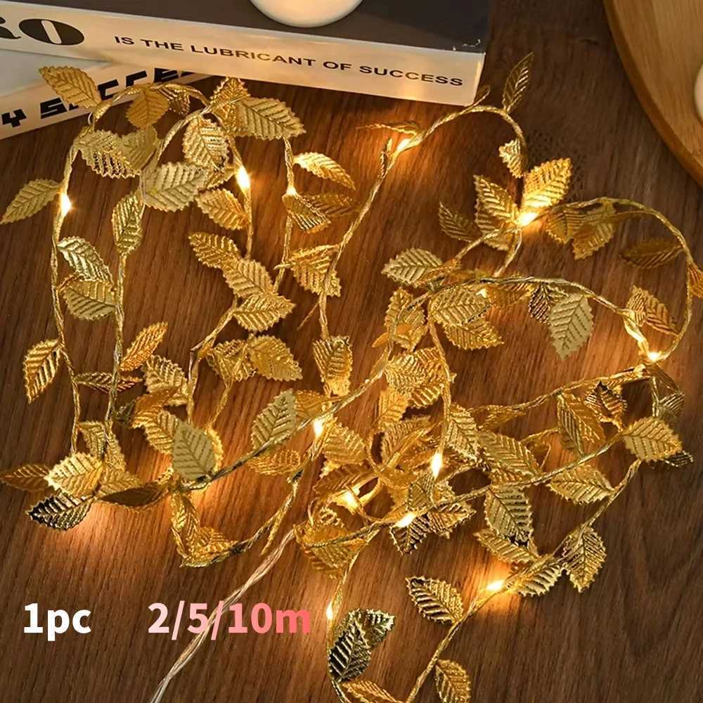 Golden Silver Tiny Leaves Fairy Light 20/50/100 LEDs Battery Powered Artificial Plant Garland Vine Lights For Wedding Home Party XJ250612