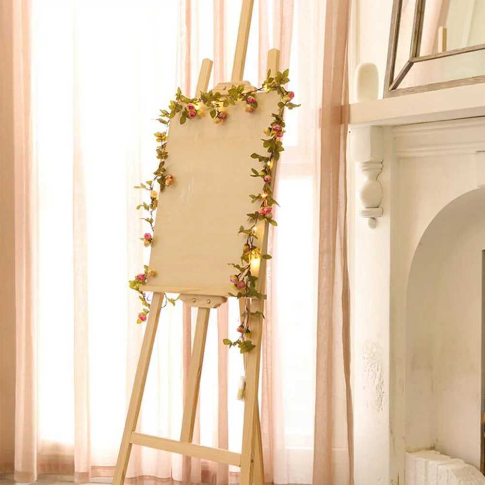 1pc Artificial Rose Garland String Light 2M/ 20 LED Silk Flowers Rose Vine Fairy Light String Battery Powered DIY Hanging Lamp XJ250612