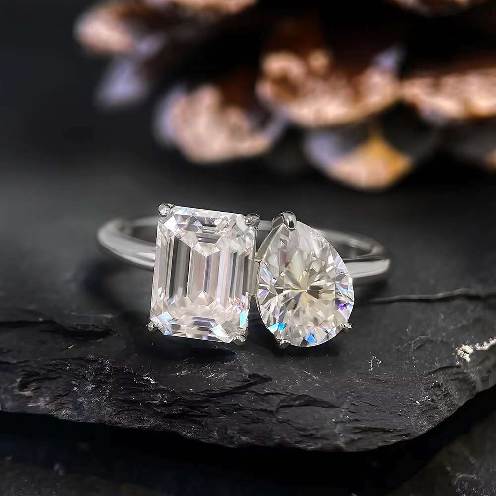 925 Sterling Silver Engagement Ring Luxury Sparkle Setting Pear Shape Moissanite Silver Radiant Cut Wedding Ring for Women