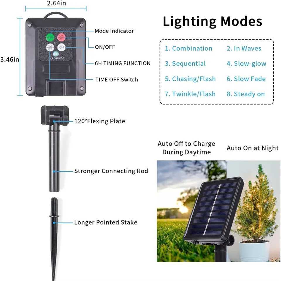 32M/42M Solar Fairy String Light Timable Outdoor Garden Festoon Light 8 modes Christmas Decoration Light Garland Yard DecorationXJ250612