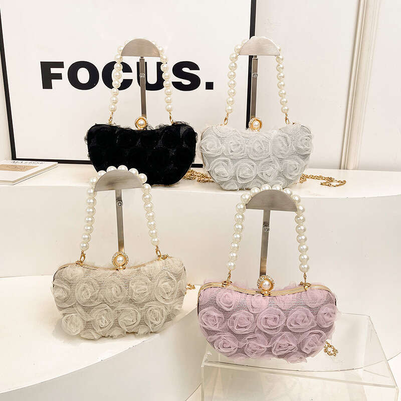 Sweet Chiffon Floral Evening Handbag Box for Women 2025 New Pearl New Chain Lock Single Shoulder Crossbody Bag