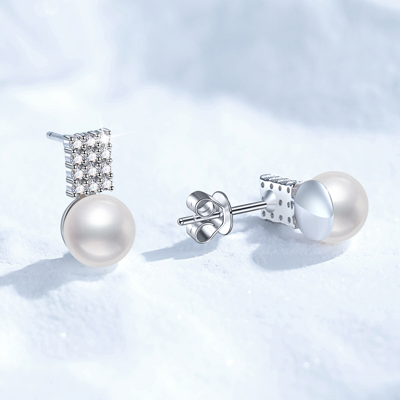 925 Sterling Silver Stud Earrings, Women's French Geometric Full Diamond D-Color 36-Point Moissanite Studs, Affordable Luxury Fashion Earrings