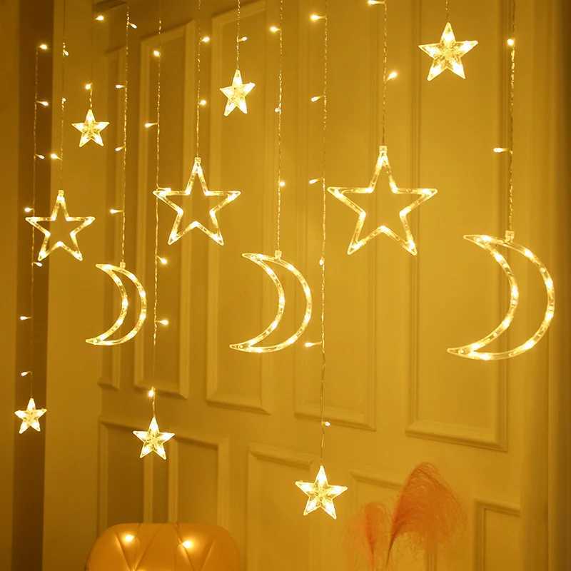 3.5M Romantic Moon Star LED Curtain String Festival Garland Fairy Light Outdoor Garden Wedding Christmas Holiday Home Decor XJ250612
