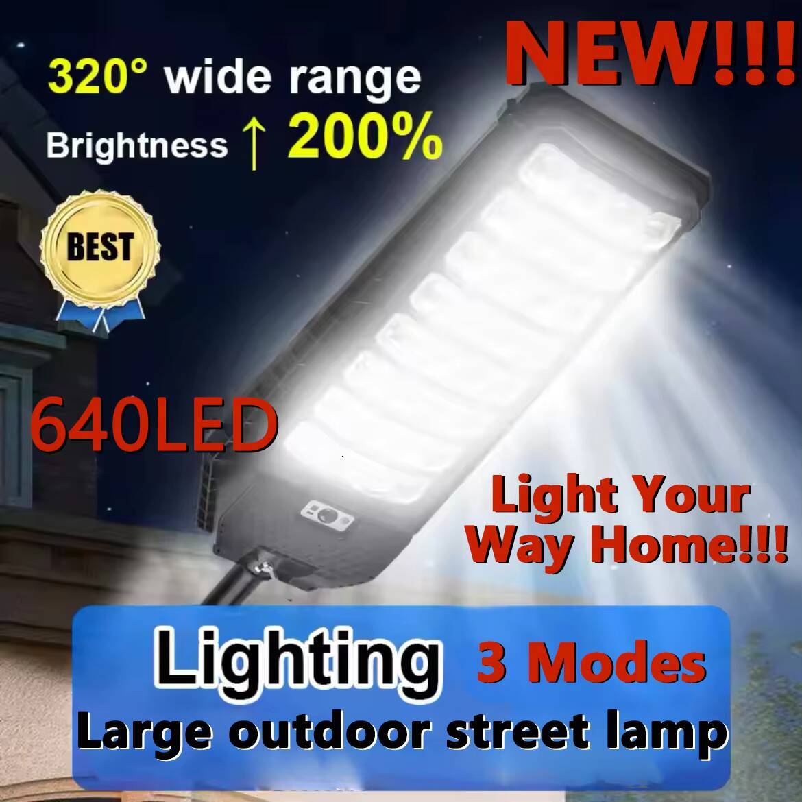 3 Modes 640LED Big Lights Outdoor Sunlight Motion Sensor Solar Street Remote Control Waterproof Courtyard Wall Lamp