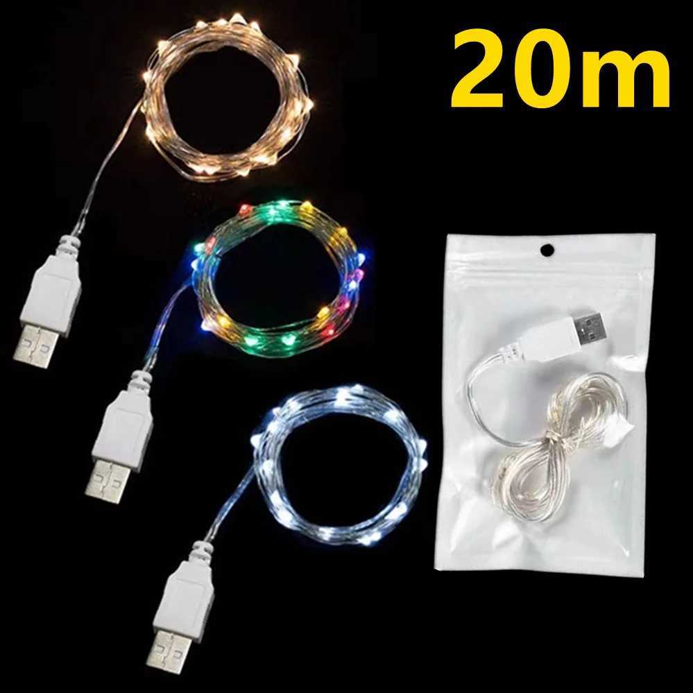 5/10/20M USB LED String Lights Copper Silver Wire Garland Light Waterproof Fairy Lights For Christmas Wedding Party Decoration XJ250612
