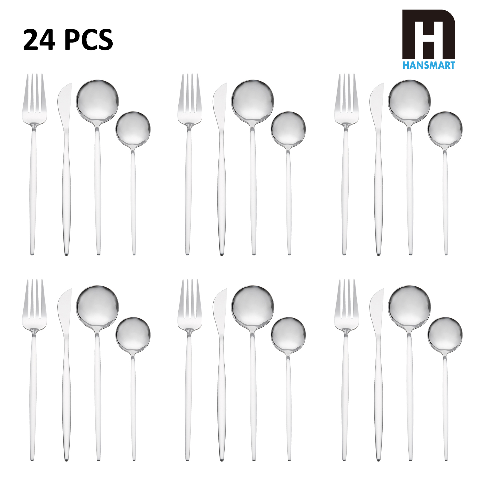 Neutral Pack 24pcs Stainless Steel Flatware Set Service for 6, Mirror Polish Cutlery (Ships from USA with free shipping) - Dishwasher Safe