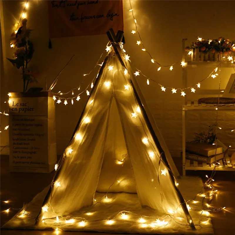 10/20/40/80 LED Star Light String Twinkle Garlands Battery Powered Christmas Lamp Holiday Party Wedding Decorative Fairy Lights XJ250612