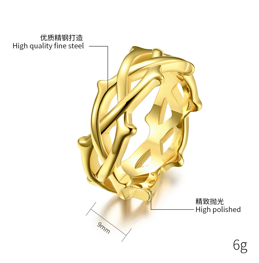 Vintage Twining Thorny Vines Ring Stainless Steel Gold Plated Women Mens Jewelry