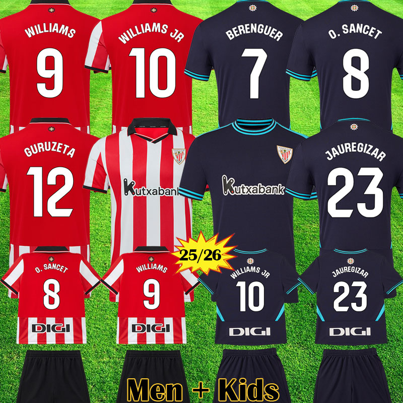 25 26 Club Bilbao Soccer Jerseys GURUZETA BERENGUER 2025 2026 PRADOS Athleticses WILLIAMS JR Football shirt VILLALIBRE camiseta Sancet third UNAI Away Black kit