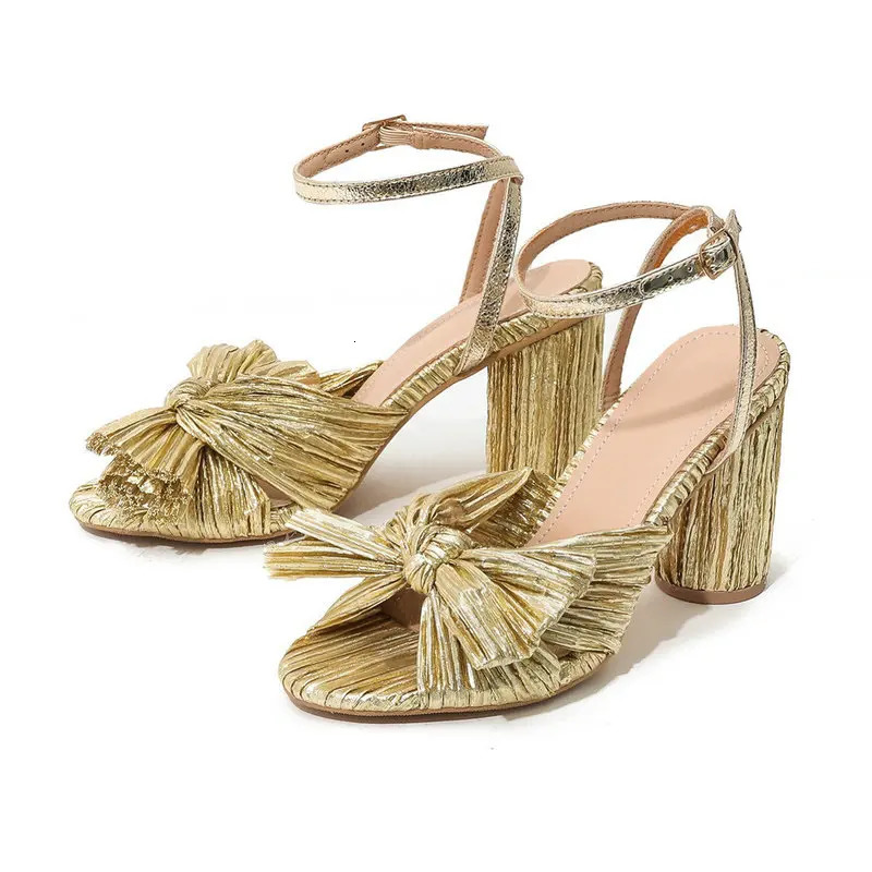 2025 Fashion Women Sandals with Thick Bow Fairy Silk Sandals Retro Fairy Shoes Lady Zapatos Super-high Heel 250612