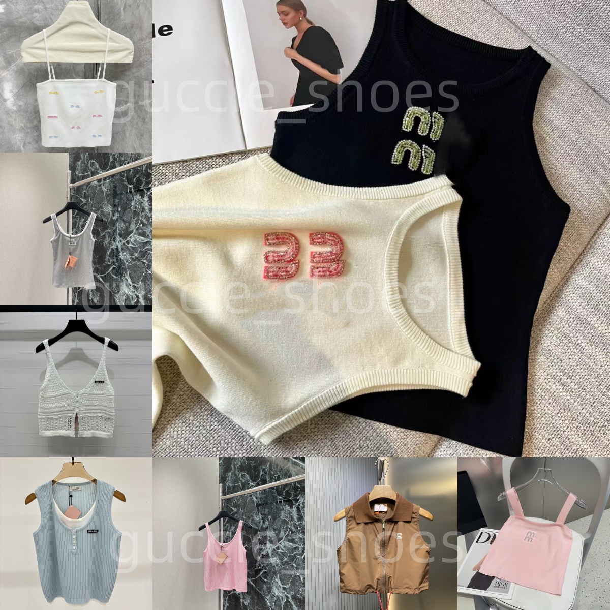 Designer Short Knit Vest Embellished Sleeveless Vest Summer Breathable Short Tops Women Casual Vest