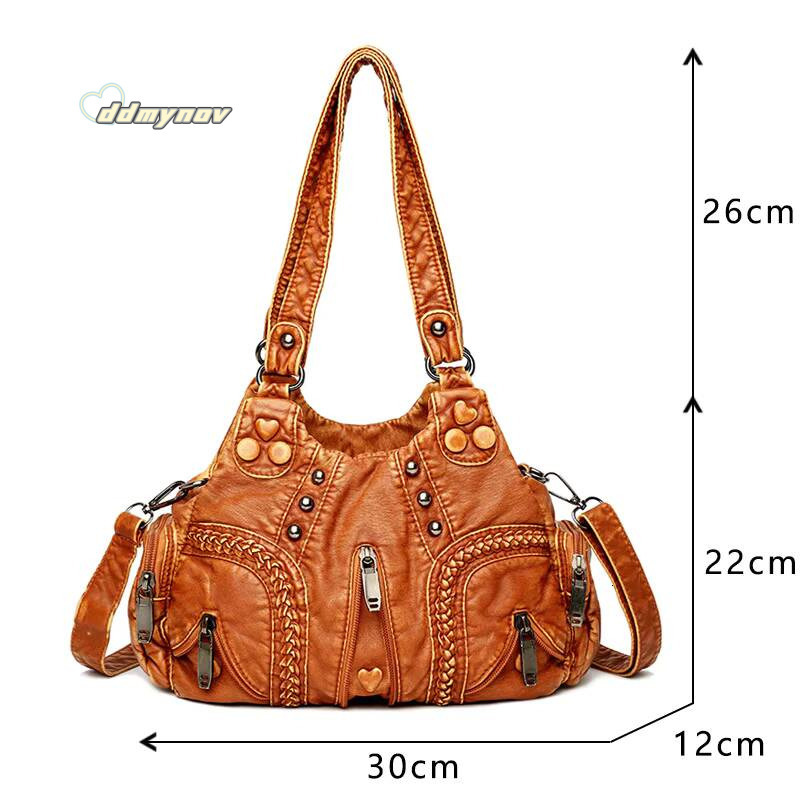 Black Y2k Women Shoulder Vintage Punk Goth Fashion Designer Pu Leather Tote Bag Large Capacity Rivet Motorcycle Handbag ddmynov