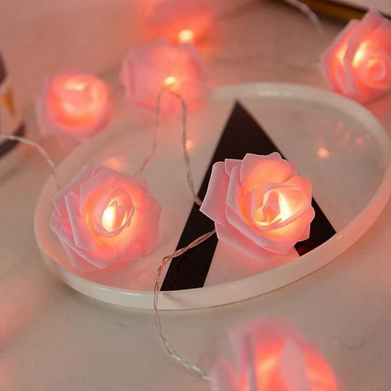 Pink Rose String Lights For Bedroom Battery Operated Flower LED Lights For Outside Romantic Home Dorm Room Festival Fairy Lights XJ250612