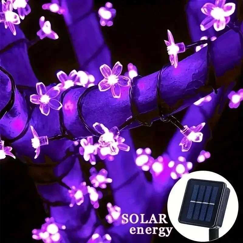 Solar Fairy String Light Sakura Garlands 5/7/12M Peach Flower Cherry LED Lamp for Wedding Party Garden Christmas Outdoor Decor XJ250612