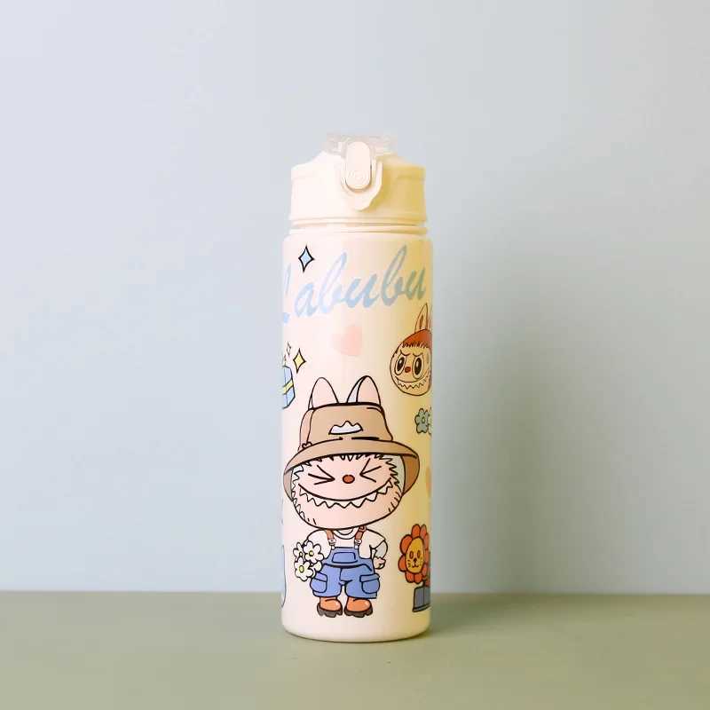 Cartoon Labubu Water Bottle Leakproof High-capacity Plastic Straw Cup Portable for Outdoor Travel School Camping Anime Supplies W250613