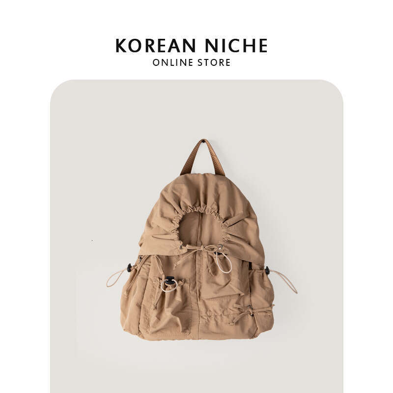 Women's2025Autumn Winter New Korean Niche Ins Lightweight Backpack Drawstring Pleated College Style Double Shoulder Bag