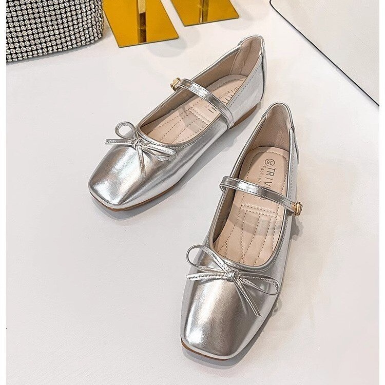 Ddmysheep Ddmysheep Sheepskin Version Genuine Leather New Bowknot Flat Ballet For Women French Style Evening Light Mouth Single Loafers Grandma Shoes