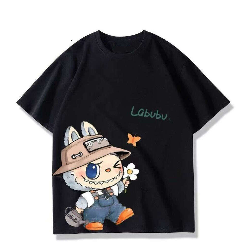Labubu cartoon fashion brand product short sleeved T-shirt suitable for both men and women in summer, loose half sleeved, labubu summer short sleeved