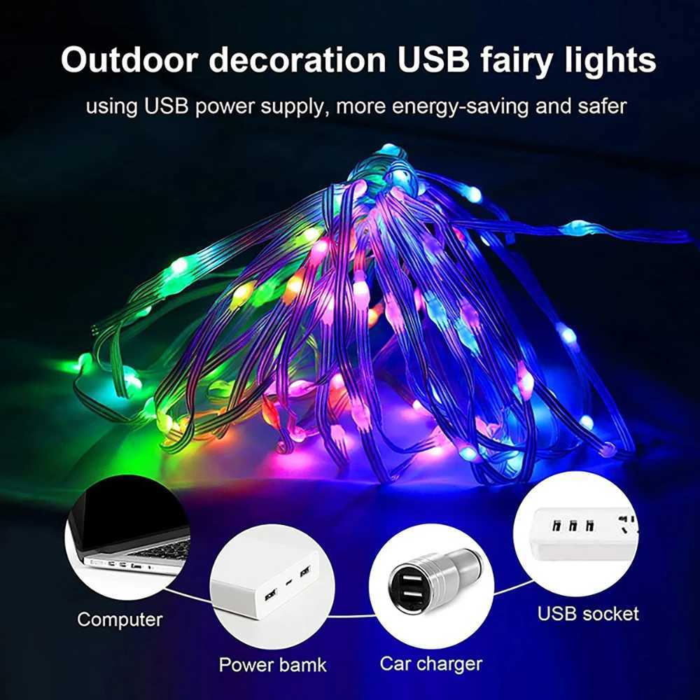 Christmas Tree Decoration LED Leather Line Light RGB IC USB 5V Bluetooth APP Control WS2812B LED Fairy Tale Light String Wedding XJ250612