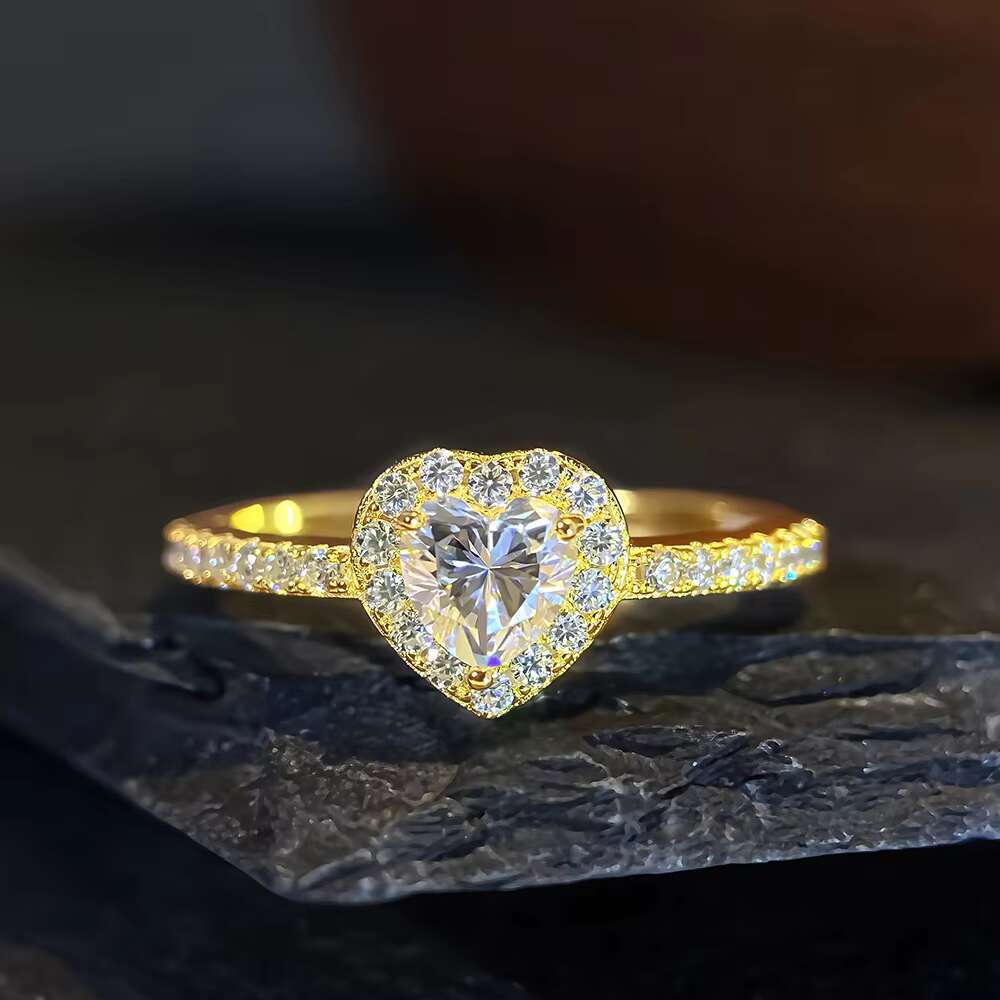 925 Sterling Silver Womens Engagement Rings Elegant Heart VVS Moissanite Wedding Promise Rhodium Elegant Jewelry for Parties