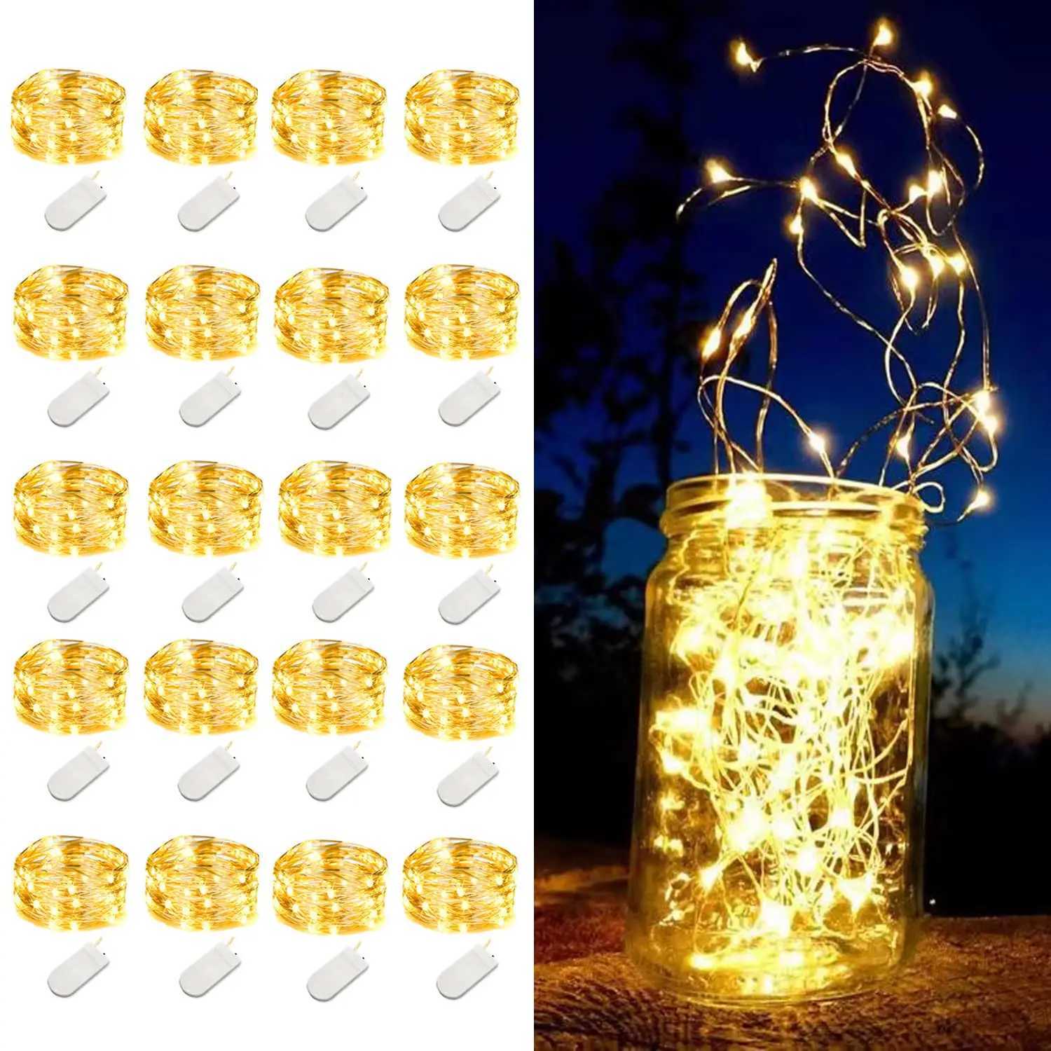 With battery String Fairy Lights Silver Copper Wire Battery Powered Decorations Lights For Wedding Party Christmas Decor Home XJ250612