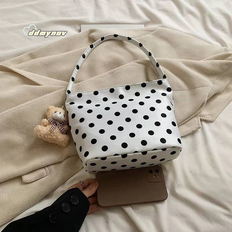 1pcs pure color polka dot shoulder fashion armpit bucket bag comes with pendant ddmynov