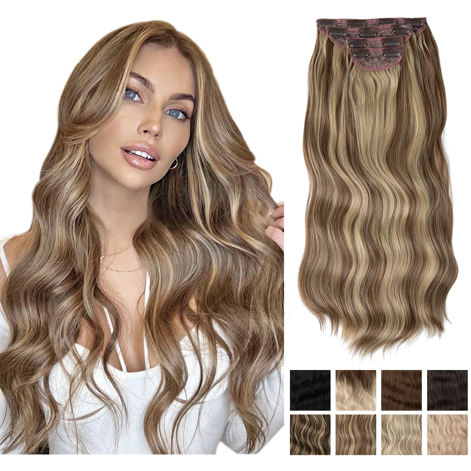 SARLA Synthetic Long Wavy Clip In Hair Extensions 22 4pcs/set Thick Hairpiece For Women Brown Blonde Black Natural Fake Hair 250611