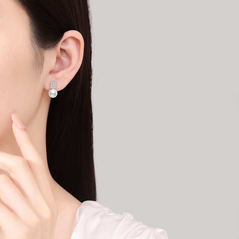 925 Sterling Silver Stud Earrings, Women's French Geometric Full Diamond D-Color 36-Point Moissanite Studs, Affordable Luxury Fashion Earrings