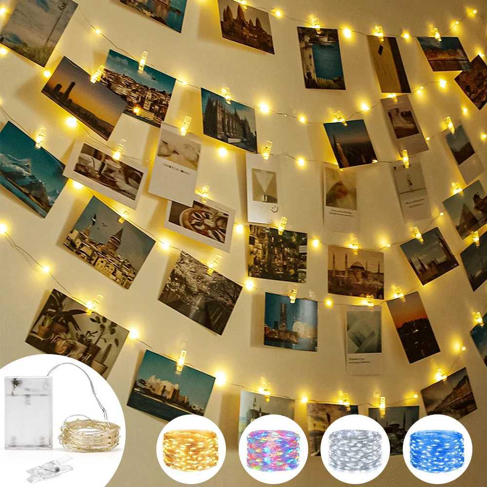 1pc Photo Clip Light String 2/5/10m 20/50/100led 10/30/50Clip Fairy Lights Fairy Lights Bedroom Wall Copper Wire Light StringXJ250612