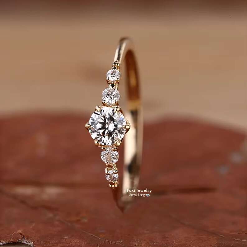 Fine Jewelry Real 10K 14K Gold Graduated Oval and Round Diamond Engagement Ring Lab Grown Diamond Ring for Women Anniversary