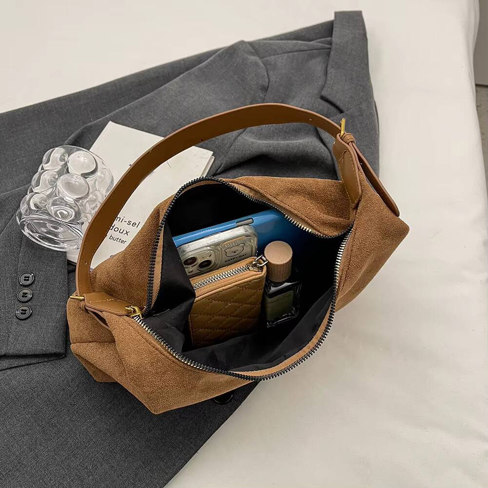 Vintage Handbag Purse for Women Suede Shoulder Causal Crossbody Bags Female Luxury Designer Clutch Ladies Crescent Hobo Bag ddmynov