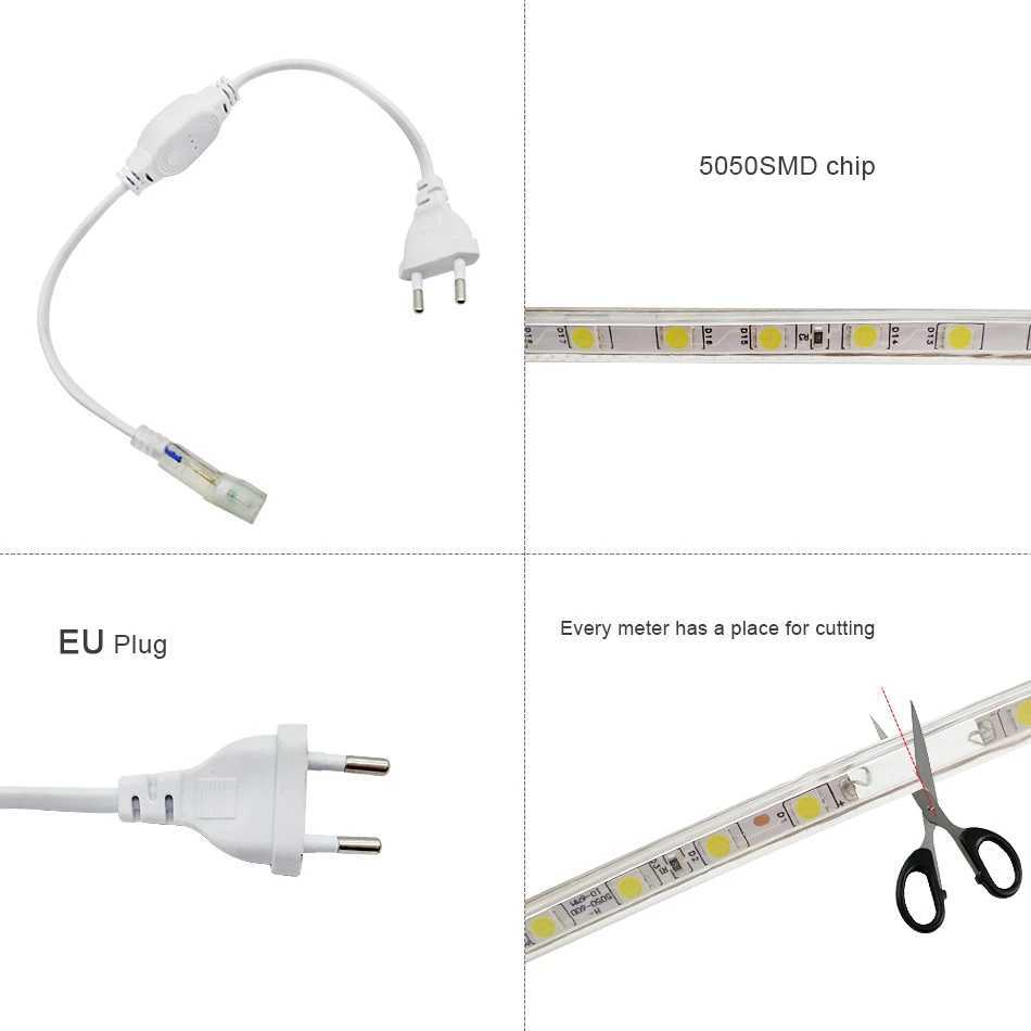 220V LED Strip Light SMD5050 Flexible LED Rope Light Warm White Outdoor Waterproof LED Light for Home Decoration With EU Plug XJ250612