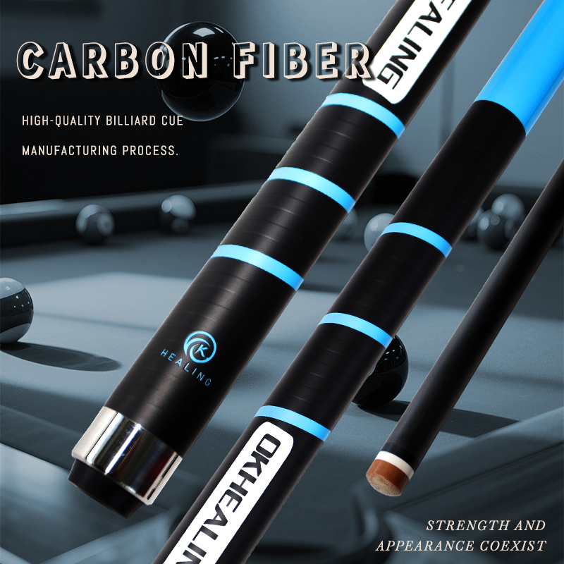 OKHEALING 1/2 Split Blue Carbon Fiber Pool Cue Bakelite Tip 12.9mm Length 58in Weight Adjust 19~21oz Uni-loc or 3 Teeth Joint Billiard Cues Pool Game 