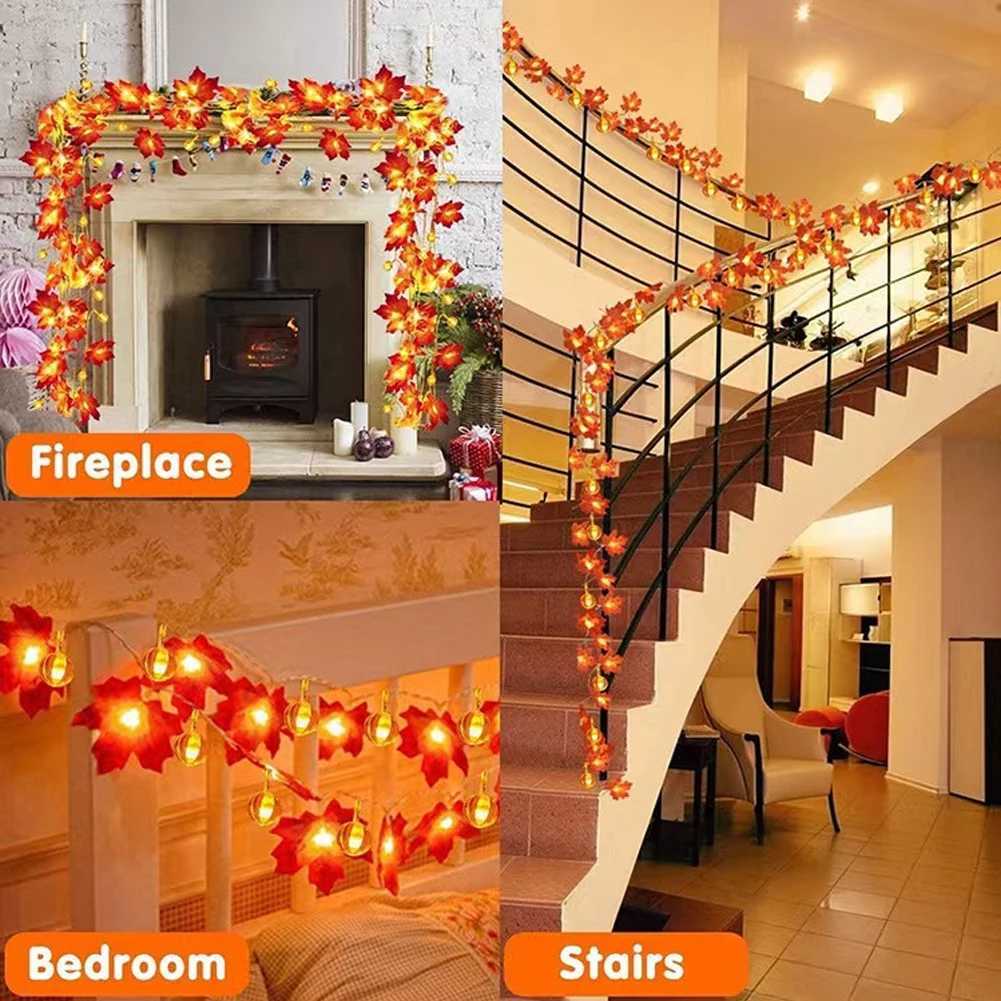 1.5/3M Artificial Maple Leaf LED Light String Lantern Garland Home Party DIY Decoration Halloween New Year Christmas Decoration XJ250612