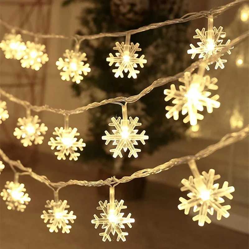 10/20/80Leds Snowflake String Garland Fairy Lights USB/Battery Powered Christmas Tree Holiday New Year Bedroom Decoration Lamps XJ250612