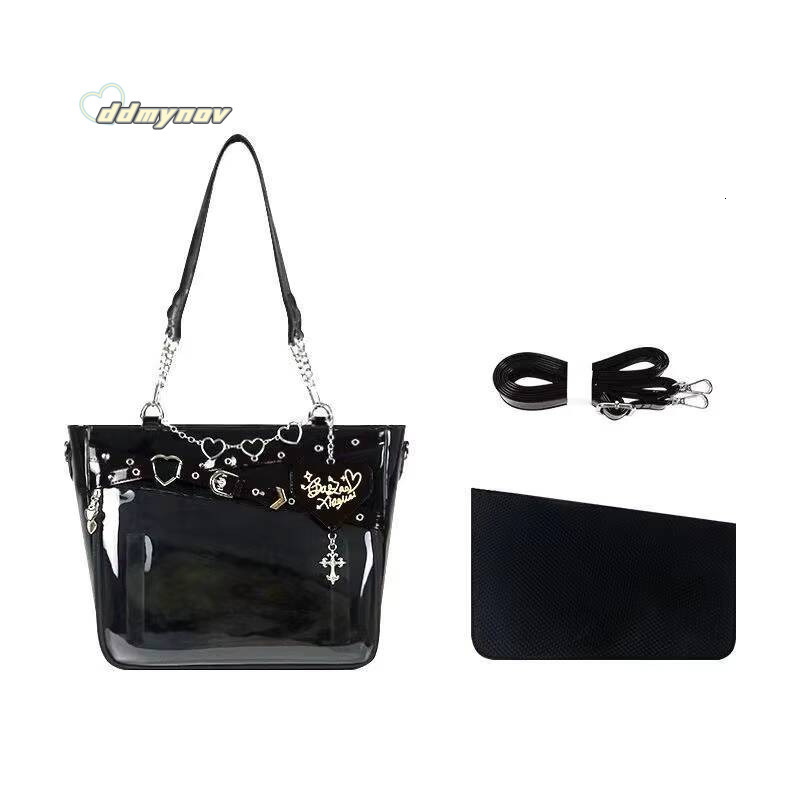 New Original Spicy Girl Cool Ita Large Capacity Transparent Pain Layer Crossbody Love Chain Ulzzang Shoulder Bag ddmynov