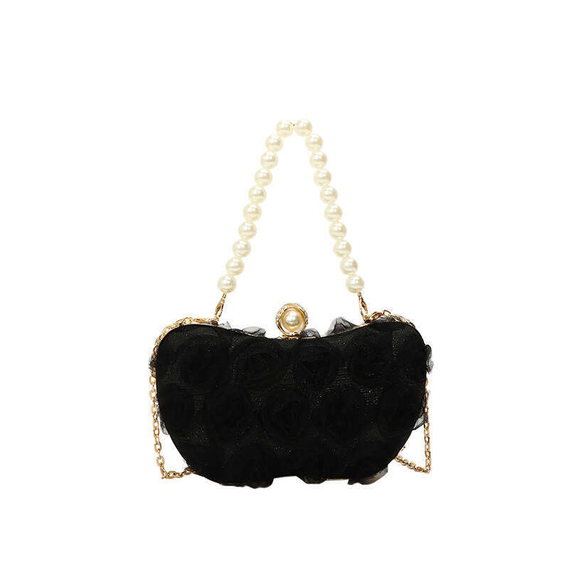 Sweet Chiffon Floral Evening Handbag Box for Women 2025 New Pearl New Chain Lock Single Shoulder Crossbody Bag