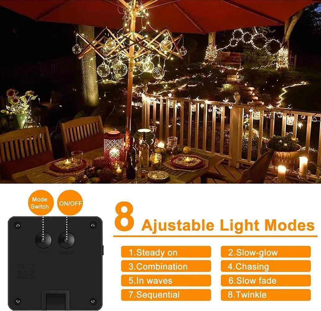 Solar Outdoor String Lights Fairy Garden Decor Party LED Lights Waterproof Lamp XJ250612
