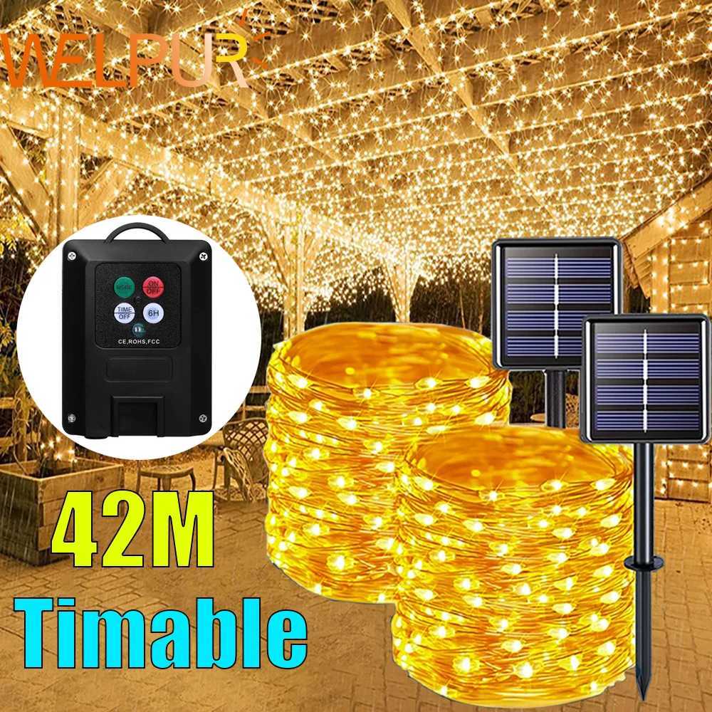 32M/42M Solar Fairy String Light Timable Outdoor Garden Festoon Light 8 modes Christmas Decoration Light Garland Yard DecorationXJ250612