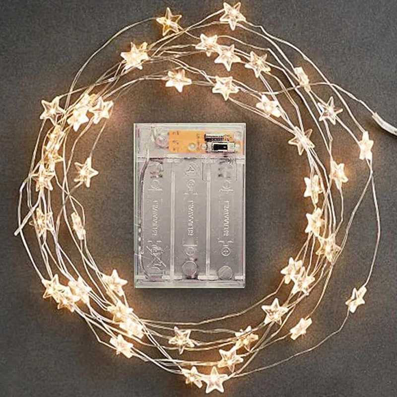 10/50 LED Star Fairy Lights Battery Operated Twinkle String Light Copper Wire String Lights Xmas Wedding Party Table Decor XJ250612