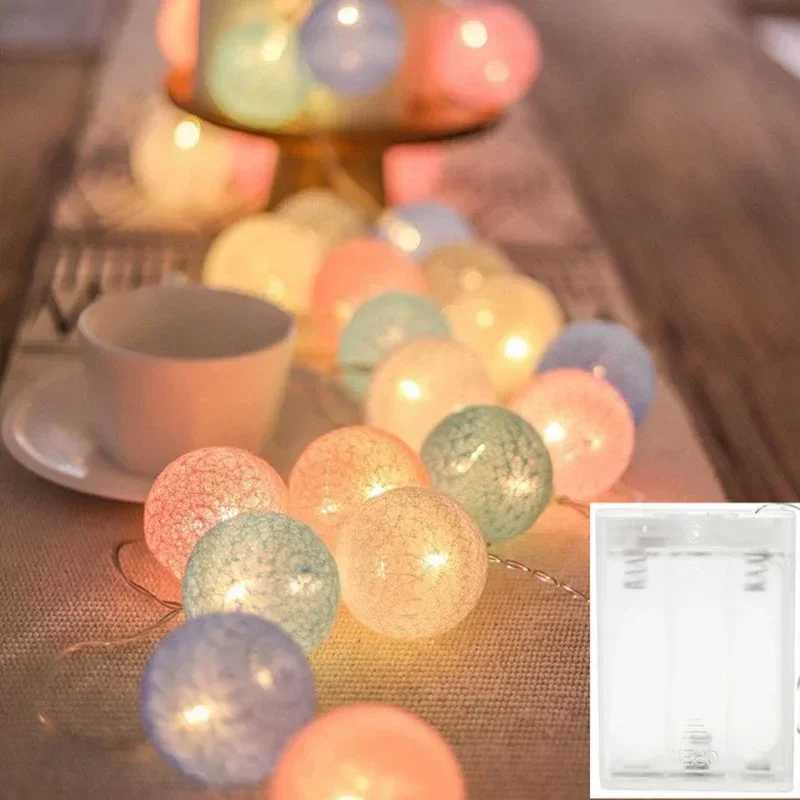 Cotton USB Balls 10/20/40 LED String Christmas Fairy Lights Novelty Lamp Chain for Home Outdoor Garland Wedding Party Decoration XJ250612