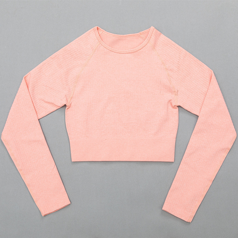 Hua'er Yuan European and American large size spring and summer seamless knitted yoga clothes long sleeves high waist hip lift fitness sports suit