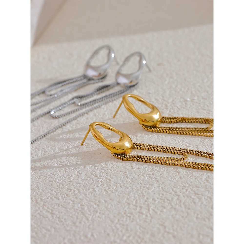 Yhpup 316L Stainless Steel Geometric Tassel Chain Drop Dangle Earrings for Women Temperament Popular Waterproof Jewelry Gift M250613