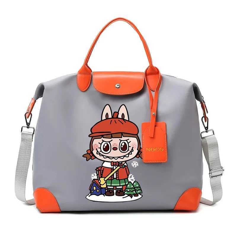 Labubu Woman Travel Bag Cartoon Large Capacity Handbag Oxford Waterproof Totes Cute Monster Womens Vintage Print Shoulder Bag W250613